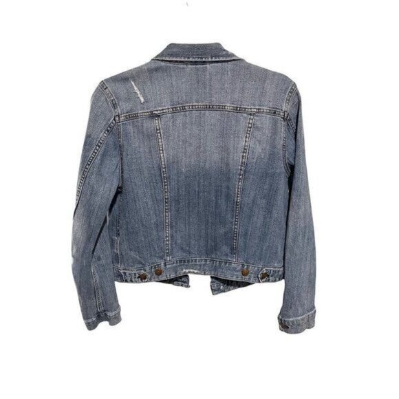 H&M Women’s Jean Jacket Size 10 Blue Distressed Denim Button Up Casual - Picture 4 of 11